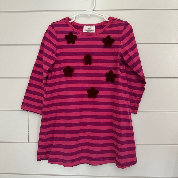 Hanna Andersson Other - Hanna Andersson Girls 100 Dress 4 Pink Stripe Floral Appliqué Long Sleeve